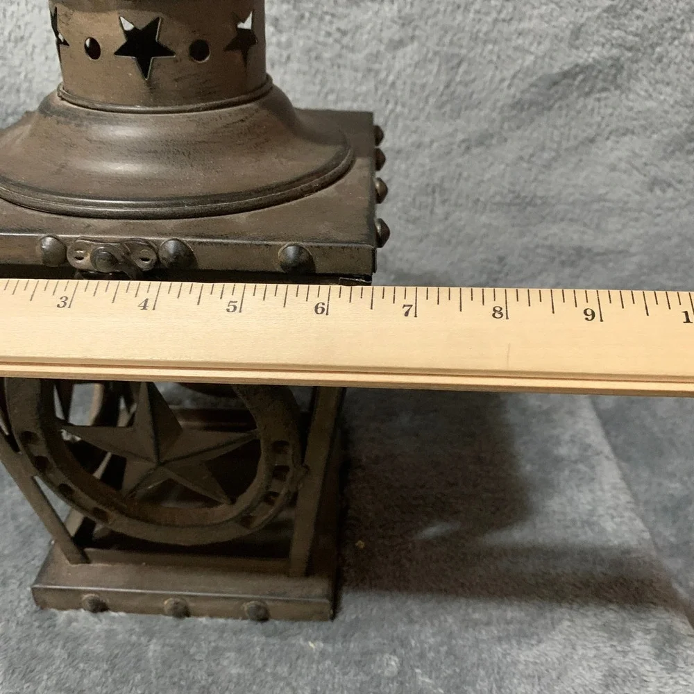 Rustic Metal Horseshoe Texas Star Lantern Western Farmhouse Decor Bronze 13.5in
